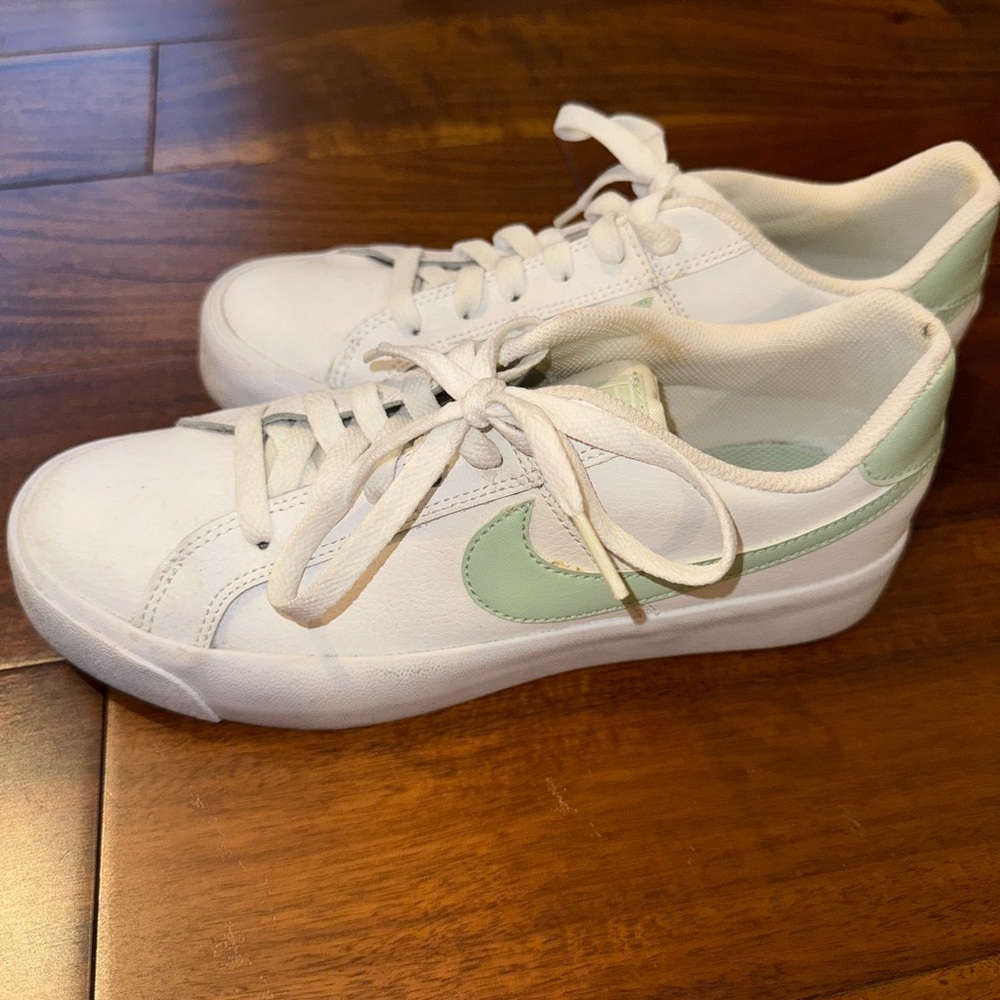 Women's White and Mint Green Sneakers